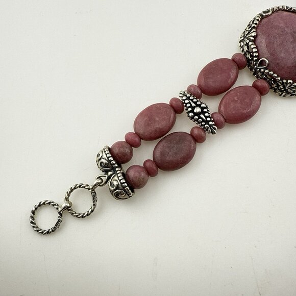 Carolyn Pollack Bracelet Pink Rhodonite Cabochon Oval Bead Sterling Silver 925 - Picture 7 of 11